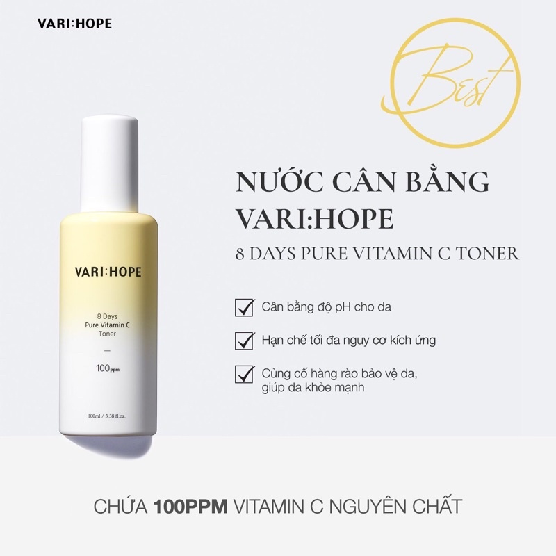 Nước Hoa Hồng Làm Cân Bằng Và Sáng Da Varihope 8 Days Pure Vitamin C Toner 100ml