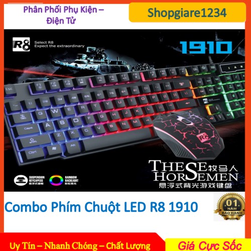 Bộ Bàn Phím + Chuột R8 1910 Giả Cơ Chuyên game Led 7 Màu - Full Box - Bảo Hành 12 Tháng