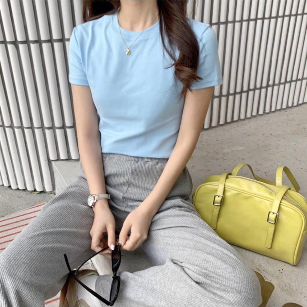 Áo crotop bozip xanh cổ tròn chất len tăm mềm mịn co dãn kiểu dáng ôm body trẻ trung năng động BASIC