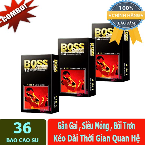 [ Giá sỉ ] Combo 3 Hộp Bao cao su Boss Gân gai , kéo dài 36 cái