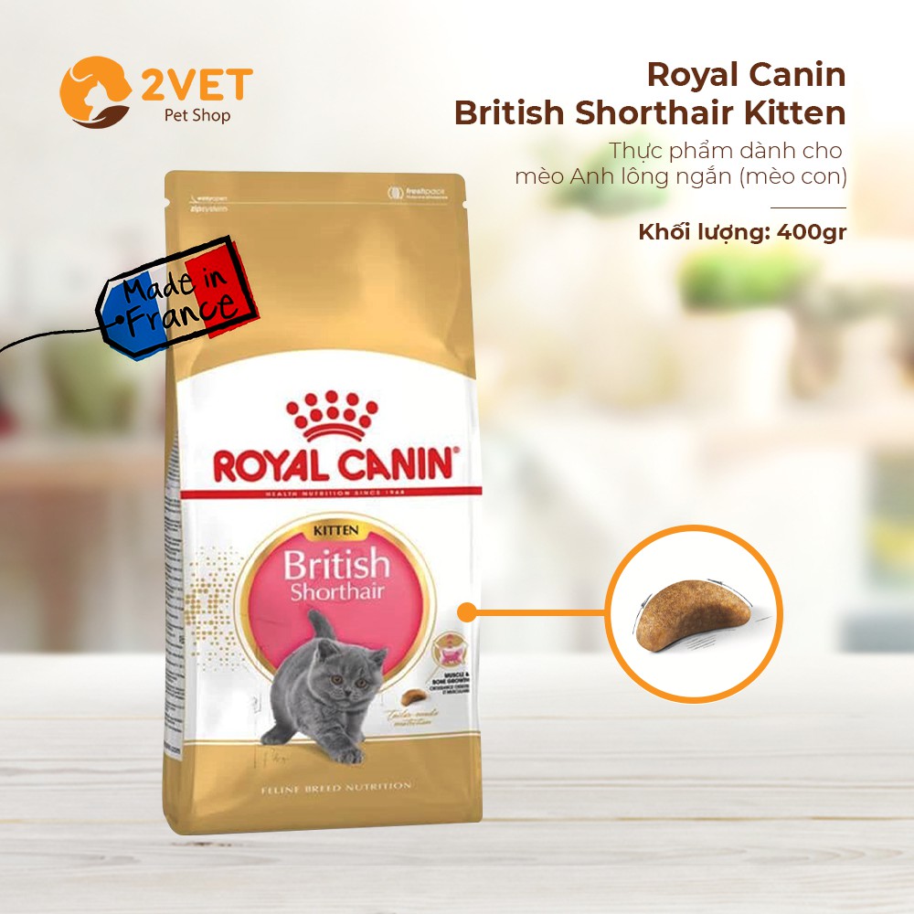 Đồ Ăn Hạt Khô Dành Cho Mèo Anh Lông Ngắn Royal Canin British Shorthair Kitten - Gói 400G – Hàng Nhập Khẩu