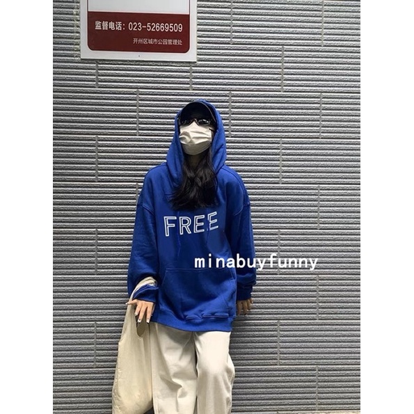 Áo Hoodie Tay Dài Túi Bụng Unisex Nỉ Bông Chữ FREE