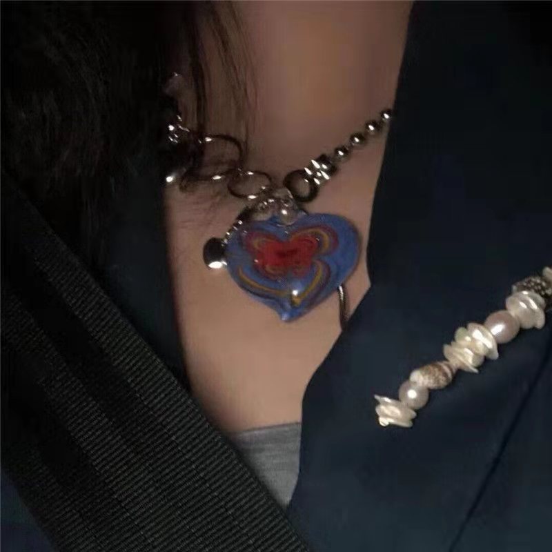 Vòng cổ Mặt Hình Trái Tim Nhiều Màu Sắc Đính Ngọc Trai Thời Trang