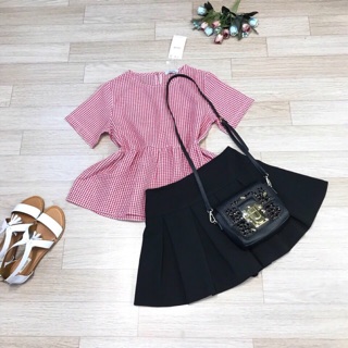 Áo babydoll kẻ caro hồng