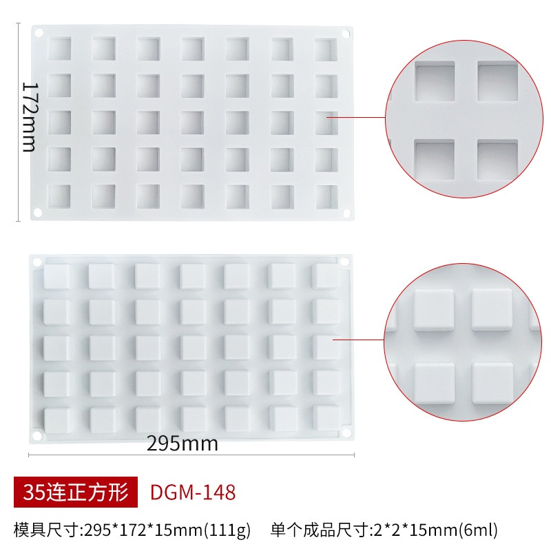 Khuôn silicone 15 / 35 Lỗ Hình Trái Tim / Tròn / Vuông Tự Làm Bánh Trung Thu / Thạch Rau Câu