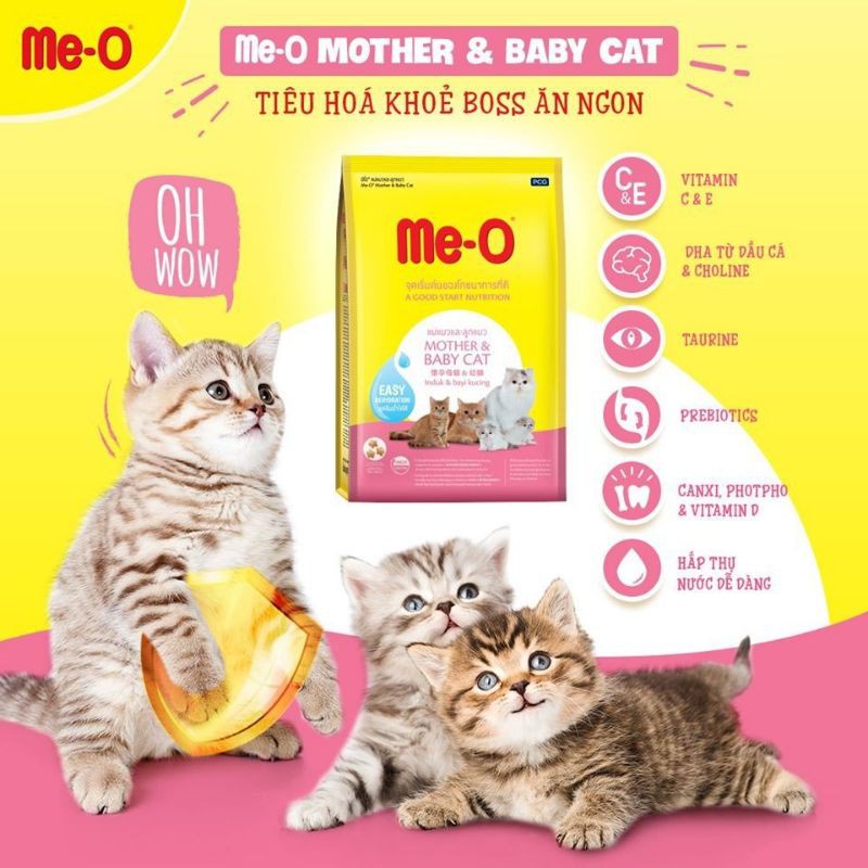 Thức ăn hạt cho Mèo mẹ và Mèo con Me-O Mother &amp; Baby Cat Gói 400g Xuất xứ Thái Lan Cung cấp đầy đủ dinh dưỡng