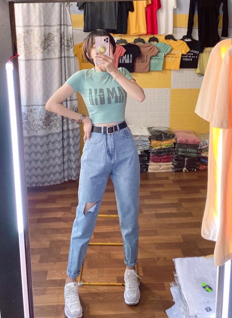 [Bigsize 40-93kg] Quần Baggy Nam Nữ, Rách 1 Đùi L vừa , Đậm/ Nhạt, Lưng Cao Trên Rốn Siêu Đẹp