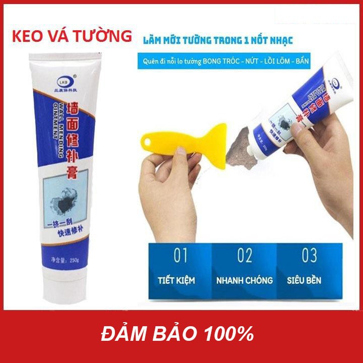 Combo 2 hộp keo vá tường, bả tường, đa năng - Trám vết nứt, thủng, bong tróc tường - Tặng bộ dụng cụ thi công