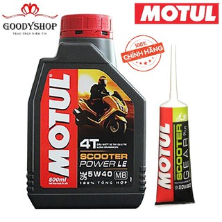 Combo Nhớt Motul Scooter Power LE SAE 5W40 MB 0.8L + Nhớt Hộp Số Motul Scooter Gear Plus 80W90 120ml Dành Cho Xe Tay Ga