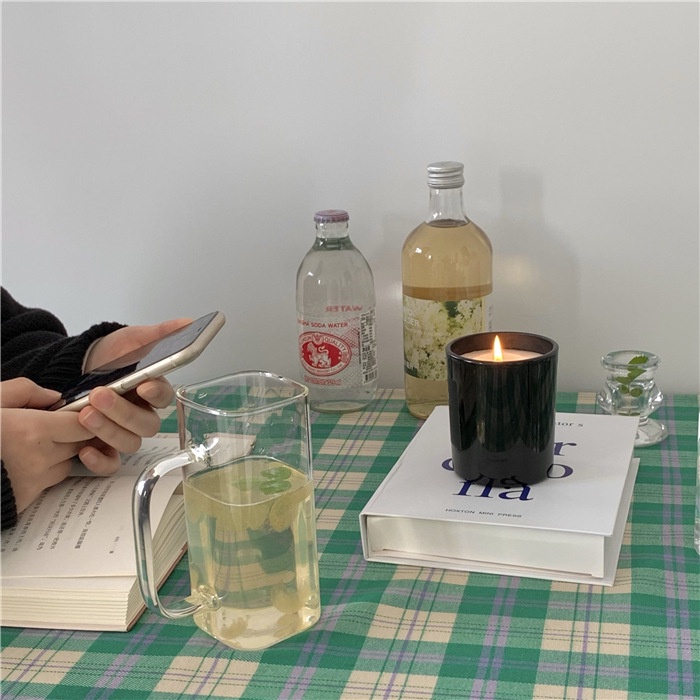 Cốc, Ly Thủy Tinh Cao Vuông Quai Màu Jelly Glass