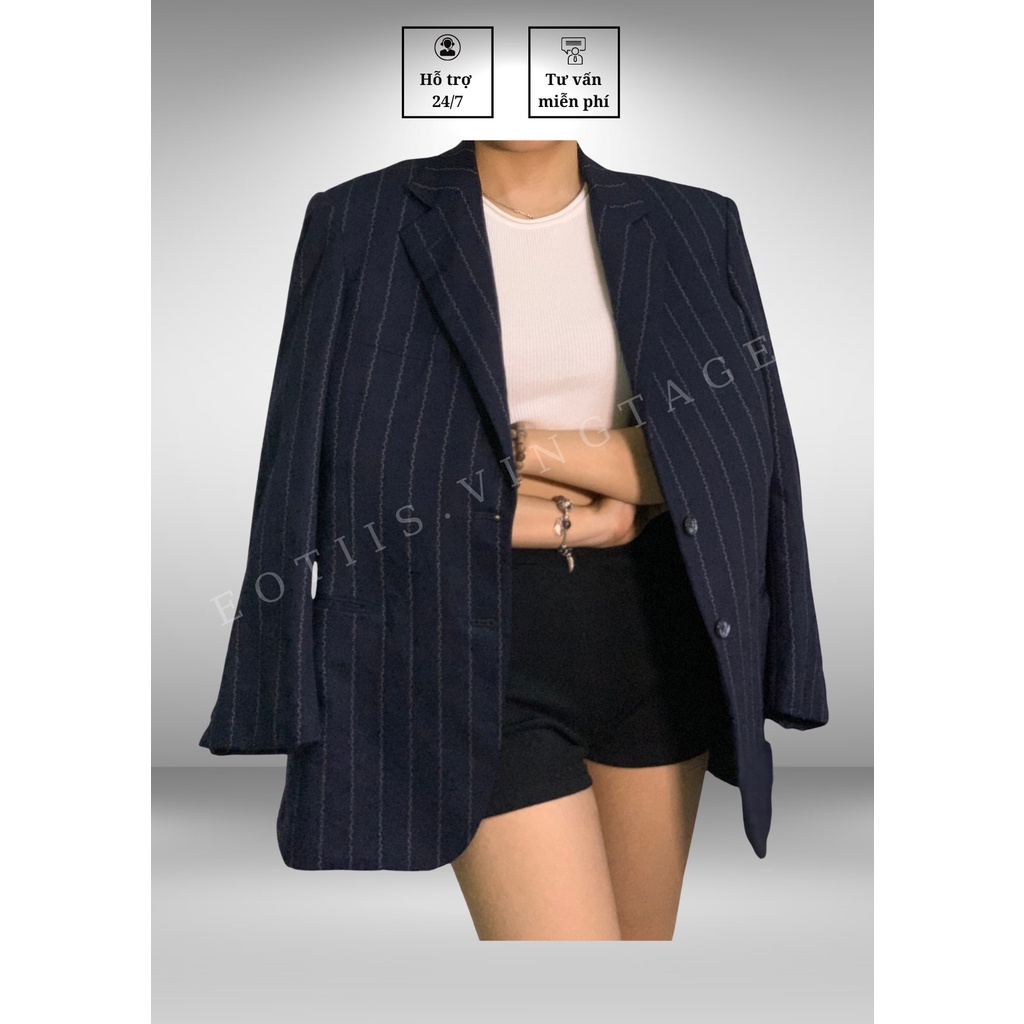 Blazer nữ Nhật màu xanh sọc trắng freesize