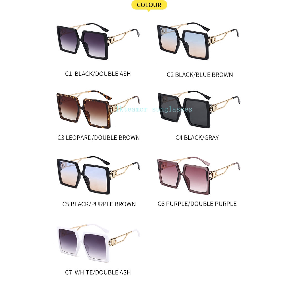 Kính râm hình vuông bản to gọng kim loại đen phong cách retro dành cho nữ