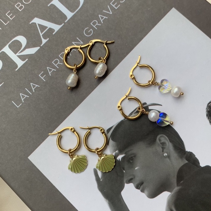 Khuyên Tai Handelait Thép Không Gỉ 304 Mặt Vỏ Sò