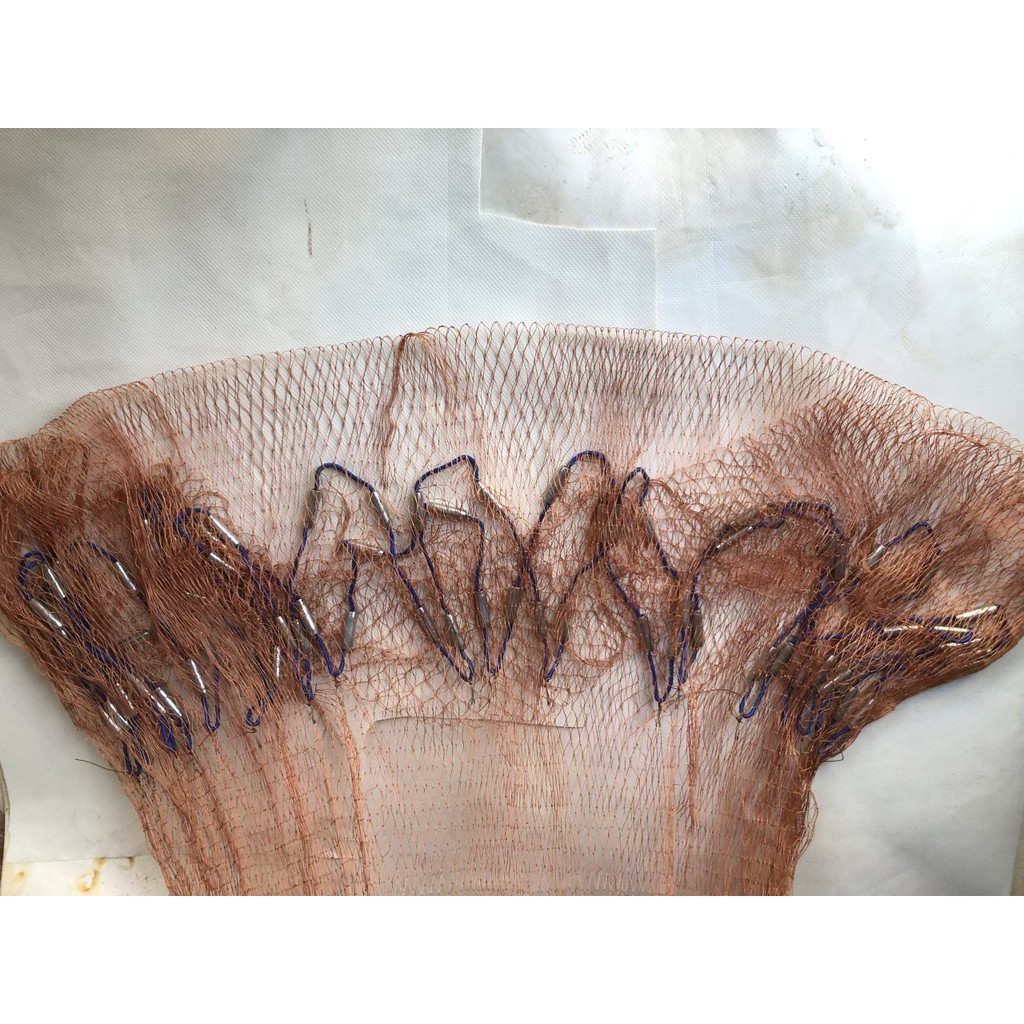 Chài dù nâu đánh bắt cá cao 4m nặng 5kg mắt 4cm chân chì đuc, Sợi dù thái lan