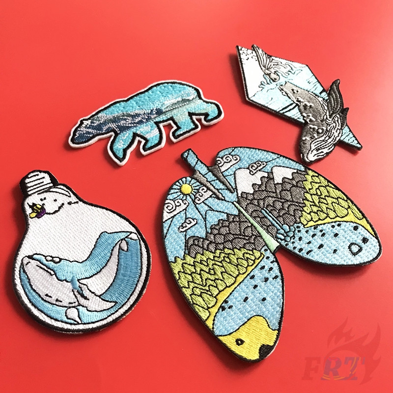 ☸ Ins - Blue Ocean : Bear / Whale / Lung Iron-on Patch ☸ 1Pc/4Pcs DIY Sew on Iron on Badges Patches