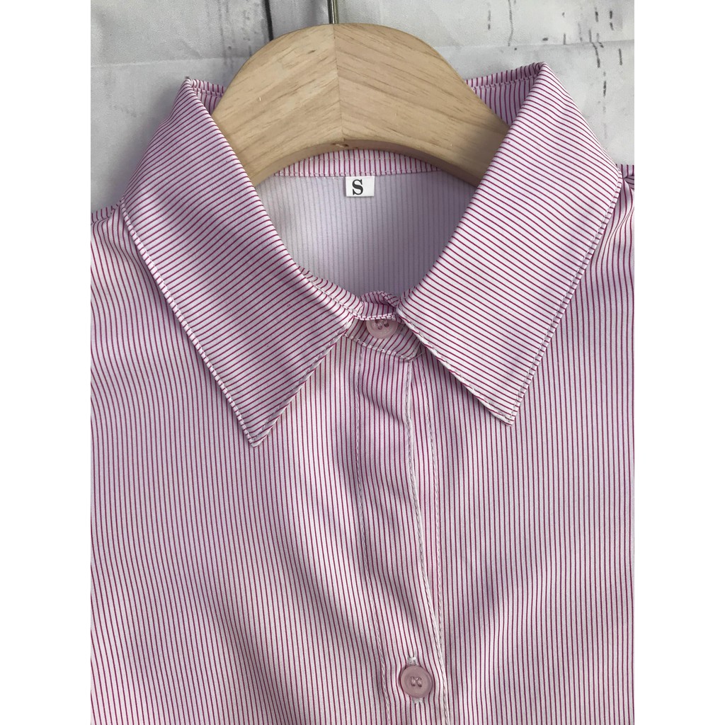 Áo sơ mi nữ kẻ sọc hồng tay dài cao cấp vải lụa ASKH206 | BigBuy360 - bigbuy360.vn