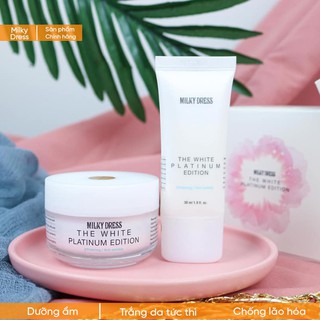 Kem làm trắng da tức thì cải thiện tone da nhanh không bết dính Milky Dress The White Platinum Edition.