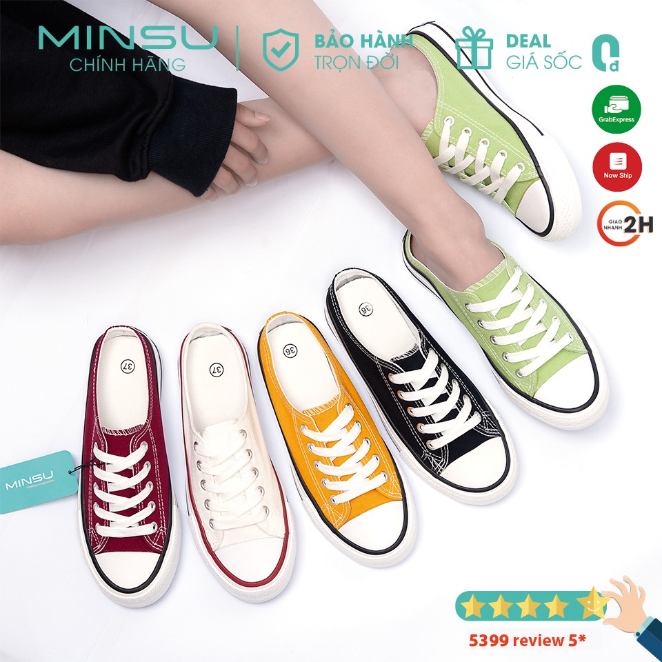 Giày Sục Vải MINSU M222 Kiểu Dáng Bata Sneaker Hàn Quốc Kết Hợp Giày Lười Slip On Không Gót HOT 2021 Đơn Giản Cho Bạn Nữ