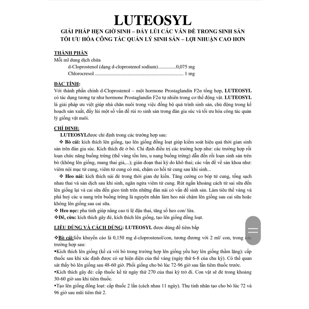[Giá tốt] Luteosyl 20ml tiêu thể vàng, tăng sinh sản Bổ sung vitamin và dinh dưỡng