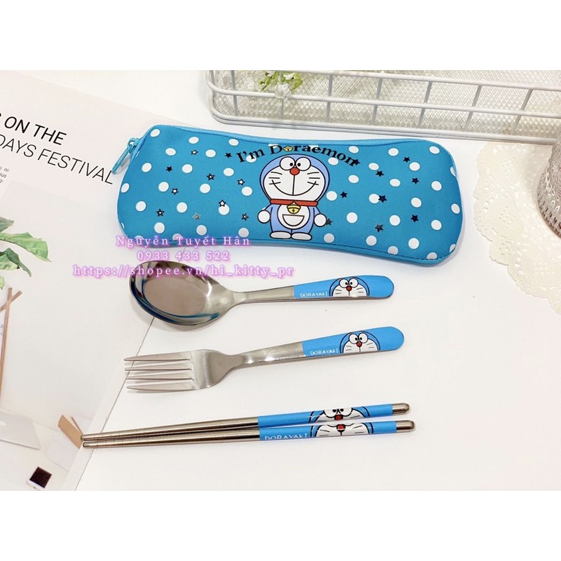 Set hộp đũa, muỗng, nĩa Hello Kitty - Doremon Doraemon