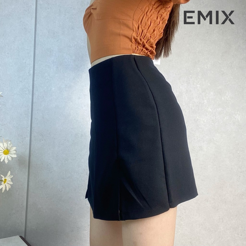 Quần giả váy xẻ 2 bên EMIX (màu đen), dáng ngắn, cạp cao, có khóa, xẻ bên, chất tuyết mưa mềm mịn, không lộ 308 | BigBuy360 - bigbuy360.vn