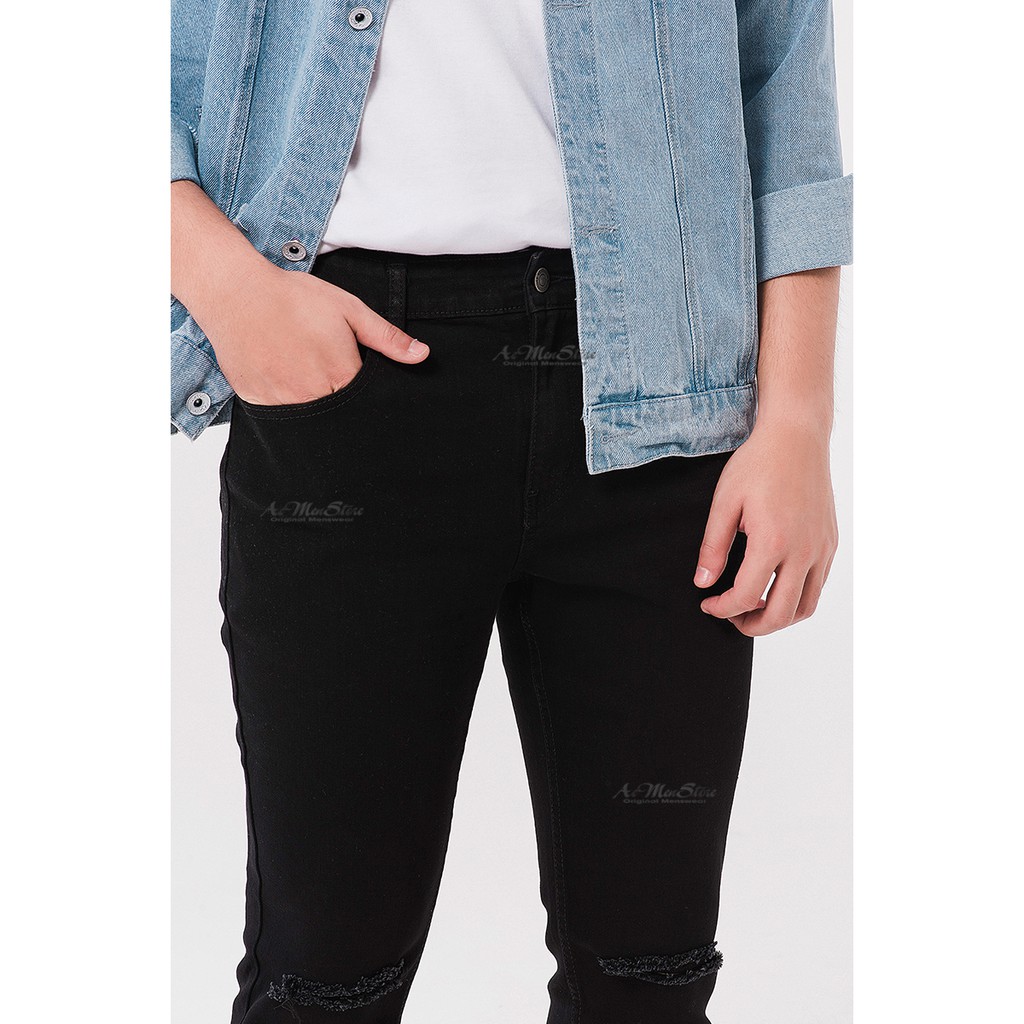 Quần jean nam đen rách gối mẫu jean Skinny thun co giãn thời trang nam Musland