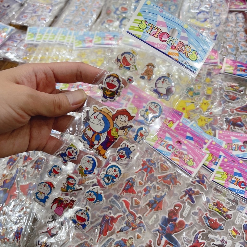 Sticker 3D cho bé, hình dán nổi nhân vật hoạt hình Siêu nhân, Người nhện, Doraemon, Pikachu cho trẻ em SEKA STORE 0641