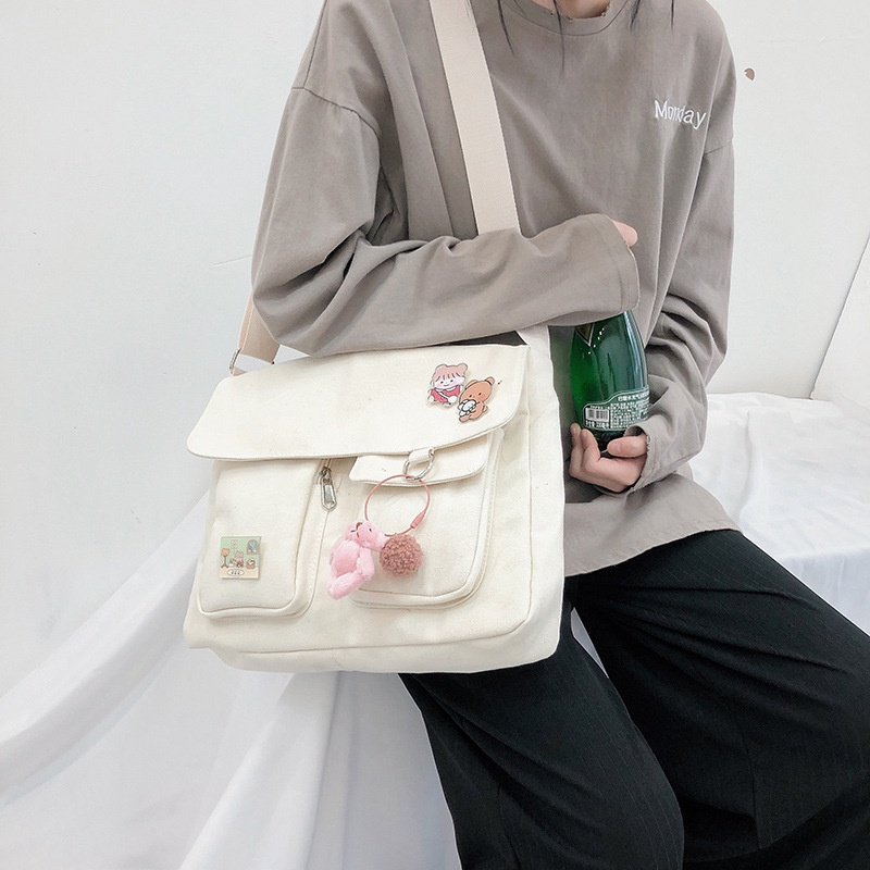 Túi tote vải đeo chéo canvas đựng đồ cao cấp nhiều ngăn