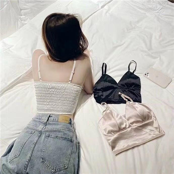 Áo Bra Satin phi bóng Bo Lưng co giãn, Áo bralette hai dây gợi cảm AB03 [95's House]