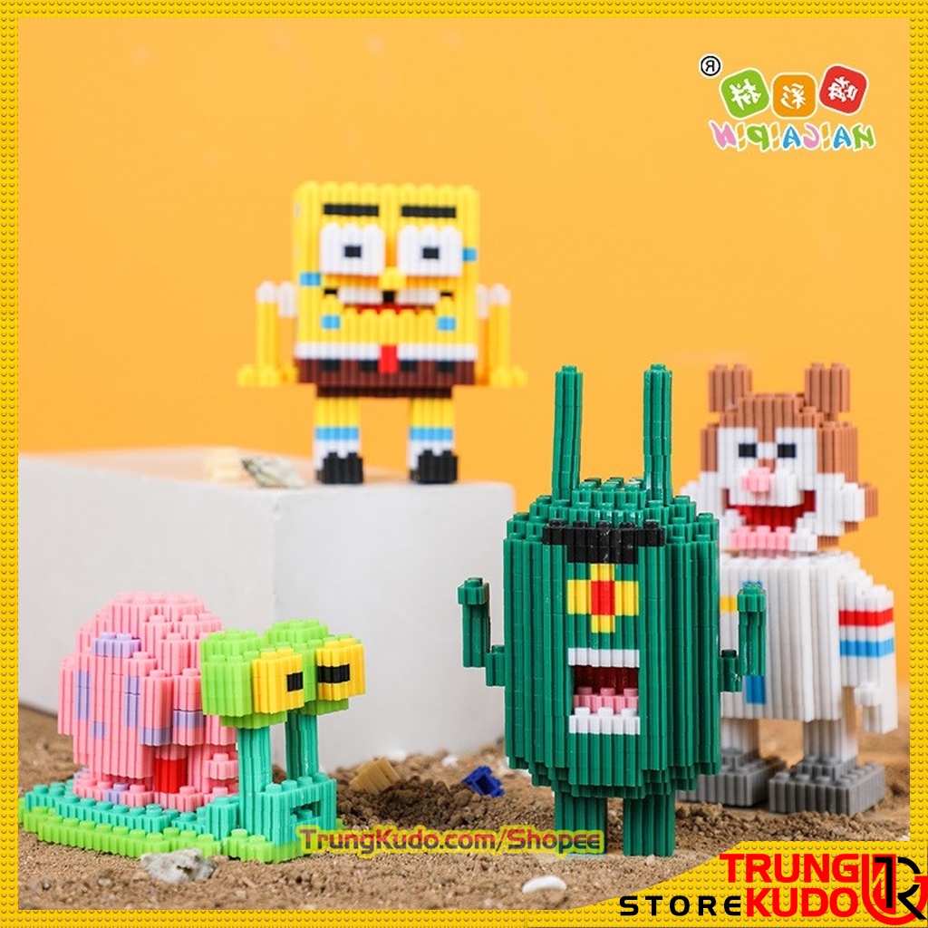 Mô hình Bọt Biển dạng Đồ chơi xếp hình các nhân vật trong SpongeBob SquarePants làm quà tặng, đồ decor