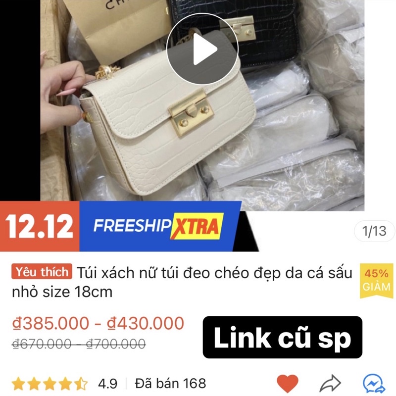 Túi xách nữ CnK đeo chéo kẹp nách đẹp da cá sấu size 18cm