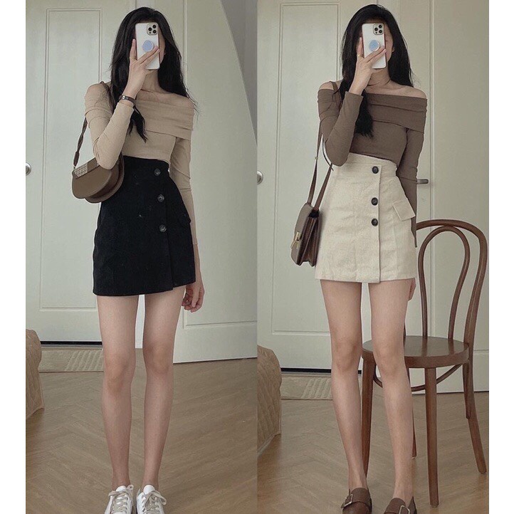 Chân váy nhung cạp cao 3 cúc mẫu mới cực hot, chân váy chữ A vải nhung kẻ có quần trong tiện lợi | BigBuy360 - bigbuy360.vn