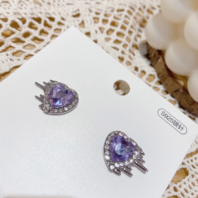 Phong cách mới nhất màu tím màu tình yêu hình dạng dát zircon vòng cổ bông tai bộ chuỗi dày của phụ nữ chuỗi xương đòn