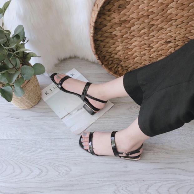 Sandal nữ đế bệt 3 phân công sở quai ngang gót vuông thời trang giá rẻ Mizi SD101