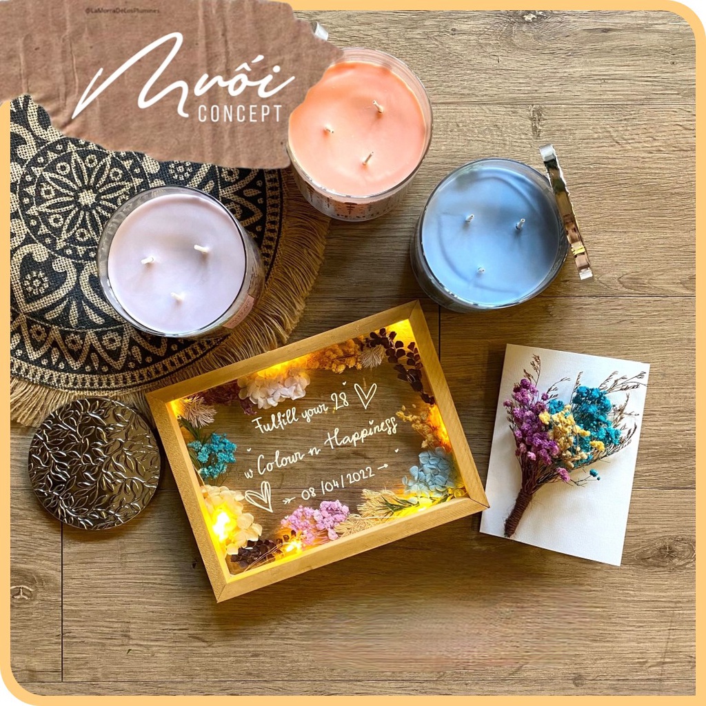 ᴍᴜốɪ ᴄᴏɴᴄᴇᴘᴛ | Tranh hoa khô - Mẫu chữ nhật Đính dày hoa quanh viền Rừng hoa