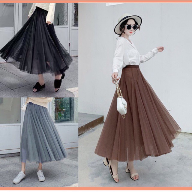 Chân Váy Dài Xoè Lưới Tôn Dáng Dấu Bụng