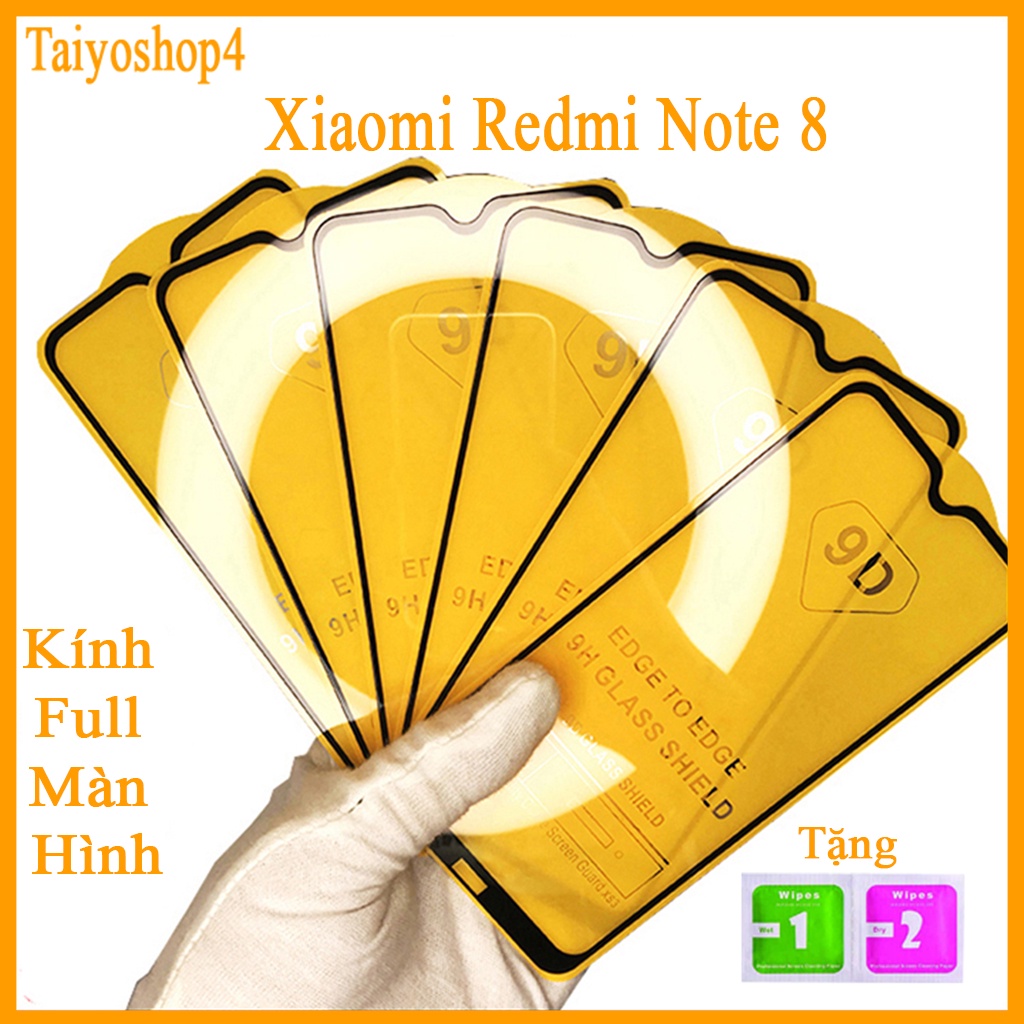 Kính cường lực Xiaomi Redmi Note 8 , Kính cường lực full màn hình, Ảnh thực shop tự chụp, tặng kèm bộ giấy lau kính