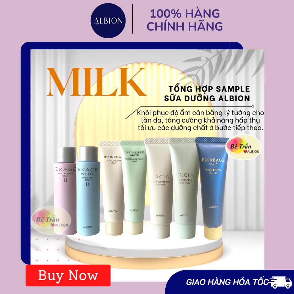 Tổng hợp đầy đủ mẫu thử sữa dưỡng milk xoay Exage, Infinesse, Excia