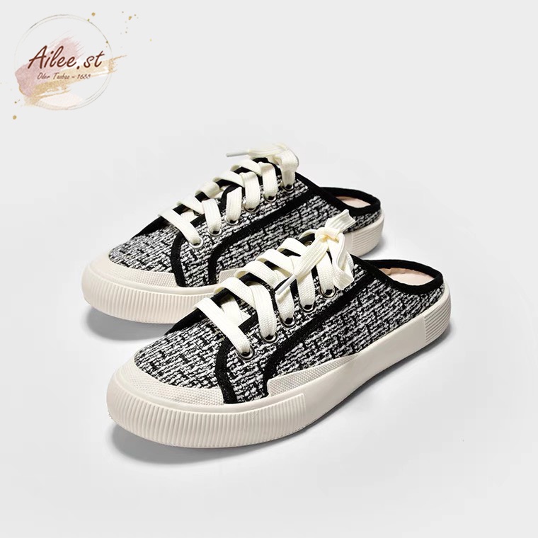 Sục Giày Mules Thể Thao Đạp Gót Sục Sneaker Vải Dạ Kẻ Tweet 𝐌𝐮𝐥𝐞 𝐙𝐀𝐑* upper mẫu mới full box hàng đẹp chất mềm êm Ailee