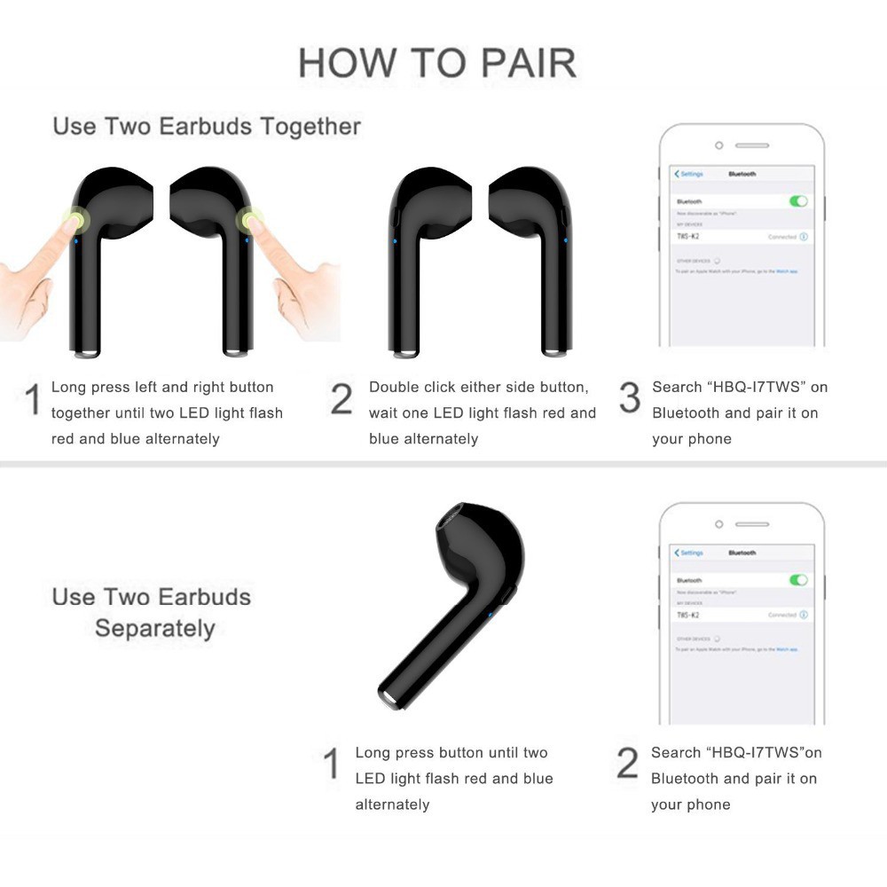 Tai Nghe Bluetooth I7 Kèm Mic Cho Điện Thoại Android Ios