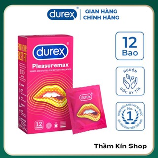 Bao cao su Durex Pleasuremax 12 bao thiết kế siêu mỏng có gân nhiều bôi trơn [Che tên sản phẩm]