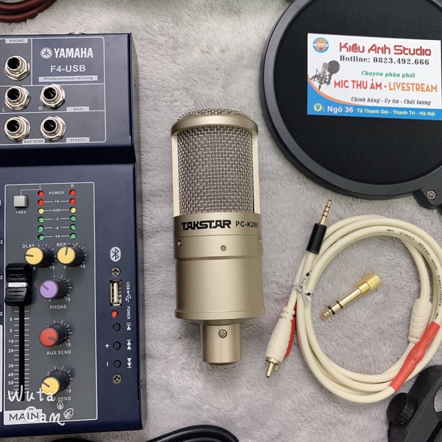 Bộ combo thu âm livestream mic takstar PC K200 và mixer F4 yamaha bản blutooth âm thanh cực hay luôn ạ
