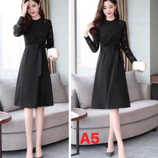 Đầm phối ren dài tay