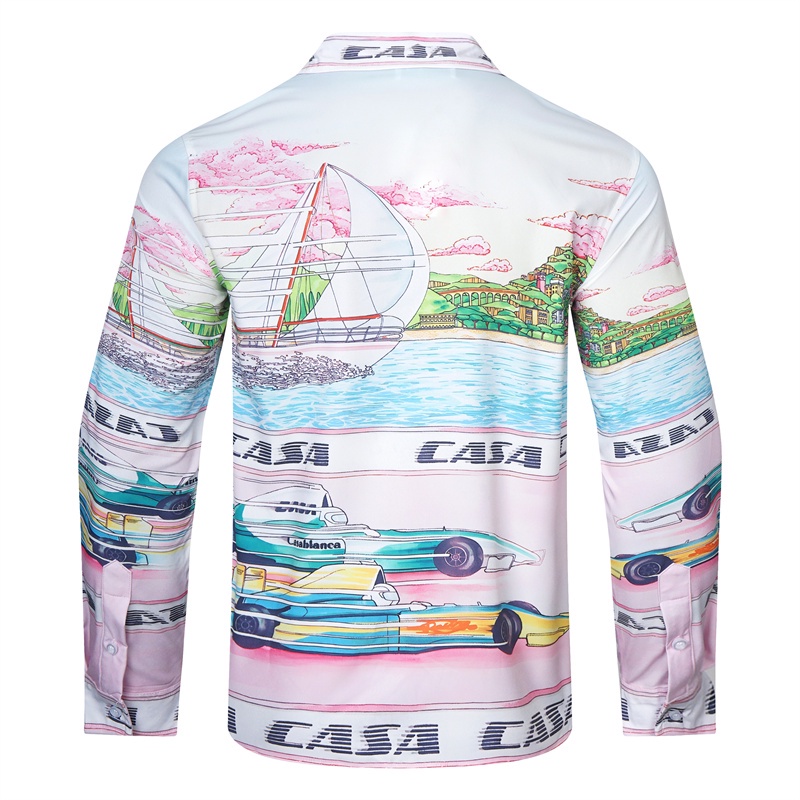 Casablan * Áo Sơ Mi Tay Dài Màu Hồng In Hình Đôi Mắt Đồ Họa Đua Xe Thoải Mái Giản Dị