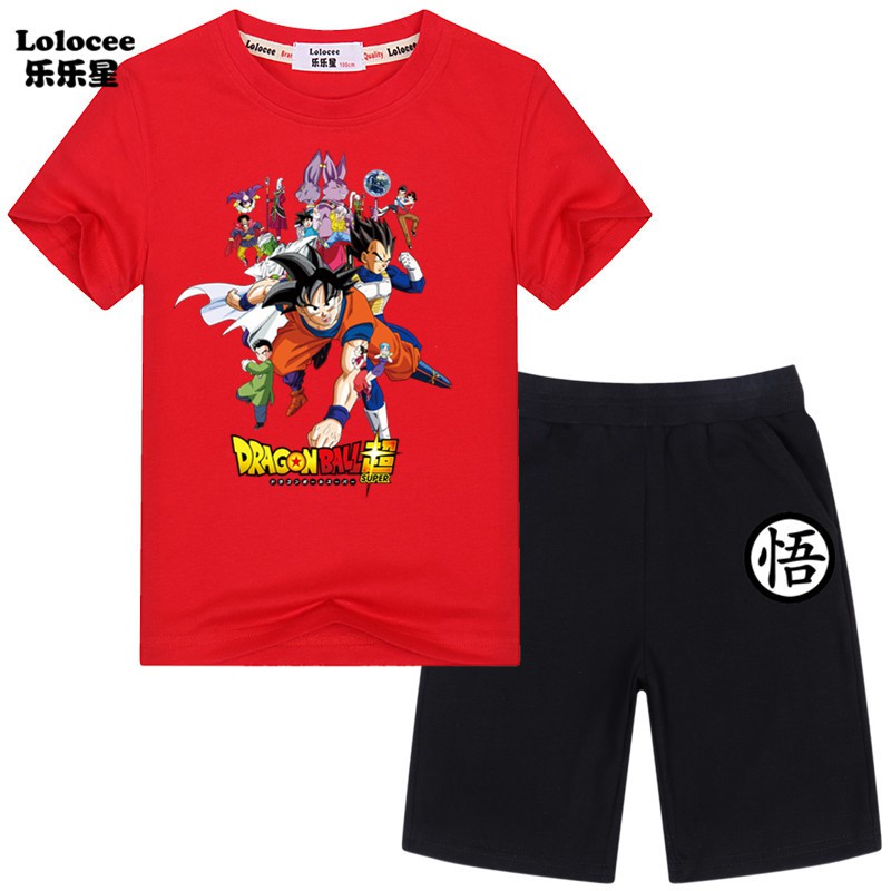 DRAGON BALL Bộ Quần Áo Gồm 2 Món Áo Thun + Quần Short Goku Cho Bé Trai