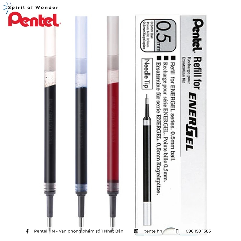 Ruột Bút Bi Nước Pentel Enegel LRN5 / LR7 / LR10 | 3 Cỡ Ngòi 3 Màu Mực Xanh/ Đen/ Đỏ| Thay Thế Các Dòng Bút Gel Pentel |