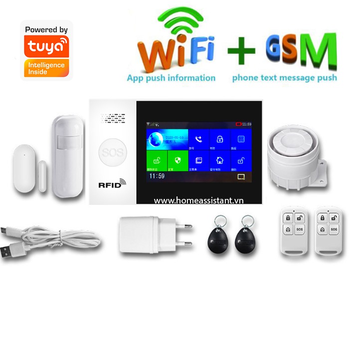 Bộ Báo Động Chống Trộm Màn Hình Cảm Ứng 4.3Inch Sim GSM Wifi Tuya YJ01