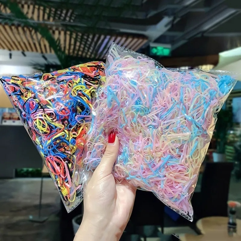 Túi 500 Dây Chun Buộc Tóc Nhiều Màu Sắc Dễ Thương Dùng Một Lần Cho Bé Gái