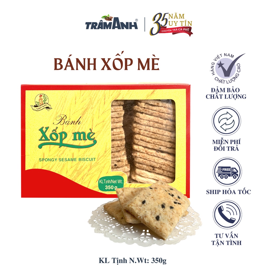BÁNH XỐP MÈ TRÂM ANH - hộp 350gr - Chay Mặn đều dùng được - Sản Phẩm của Trà Cà Phê Trâm Anh