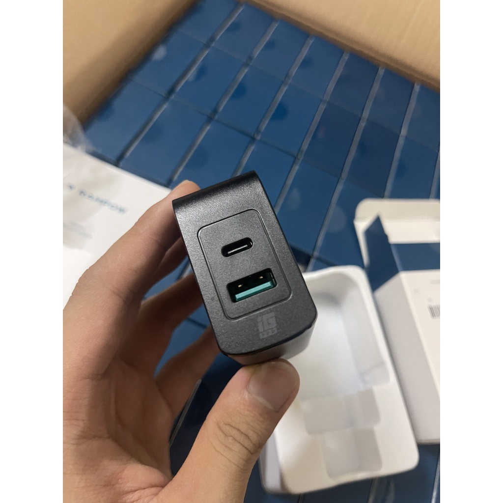 Củ Sạc siêu nhanh RAMPOW 38W chính hãng thương hiệu Mỹ hai cổng PD và USB, sạc nhanh cho IP, Samsung, Huawei, Oppo,..